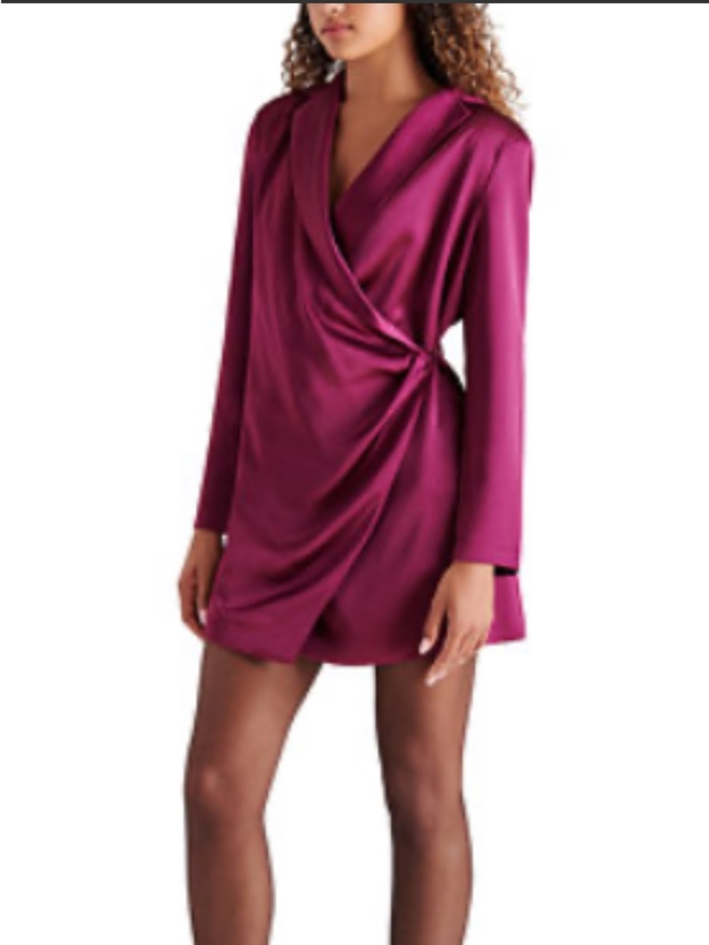 Steve Madden Fuchsia Satin Wrap-Style Long-Sleeve Dress